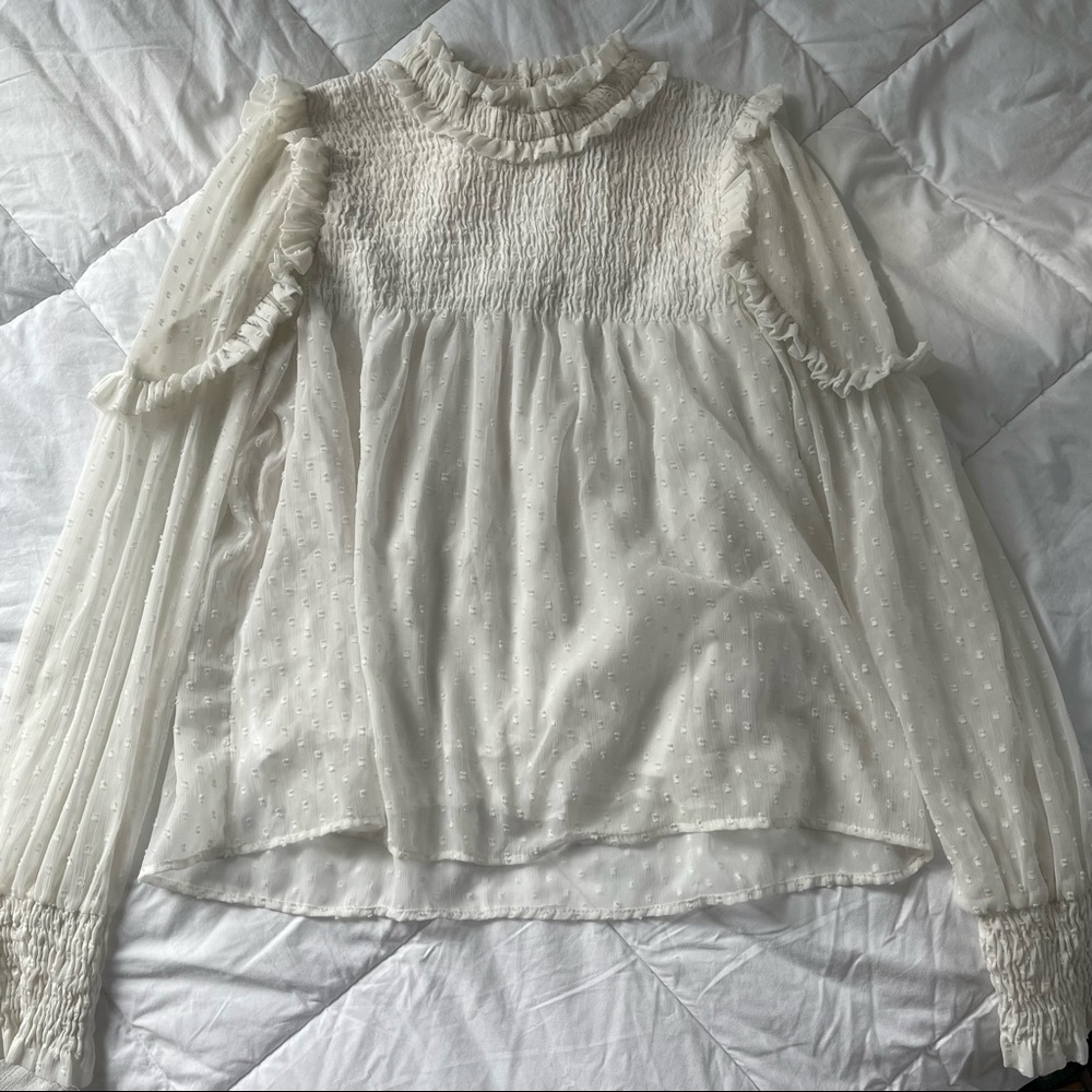 SOLD ๐ Zara Trafuluc Collection White Ruffle Long Sleeve Blouse - Picture 3 of 8